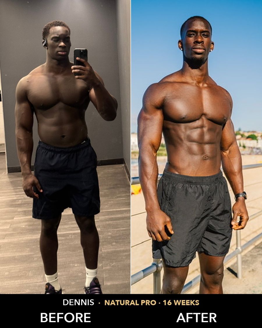 Dennis, natural physique bodybuilder, before and after
